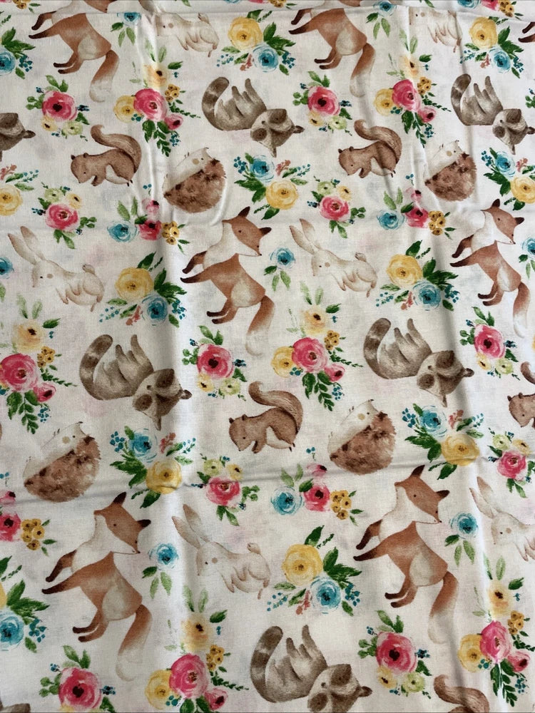 Spring Woodland Animals With Flowers 100% Cotton Fabric Fat Quarter 18Óx21Ó New Flowering Plants