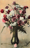 RED WHITE PINK CARNATION FLOWER VASE VINTAGE GREETING POSTCARD 1913 Carnation