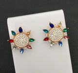 Fashion Multi-Color Crystal Rhinestone Sunflower Stud Pierced Earrings Sunflower
