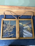 2 Floating Framed Pressed Flowers Between Glass Wood Frame 10Óx8Ó. Jute Rope Dried Flower