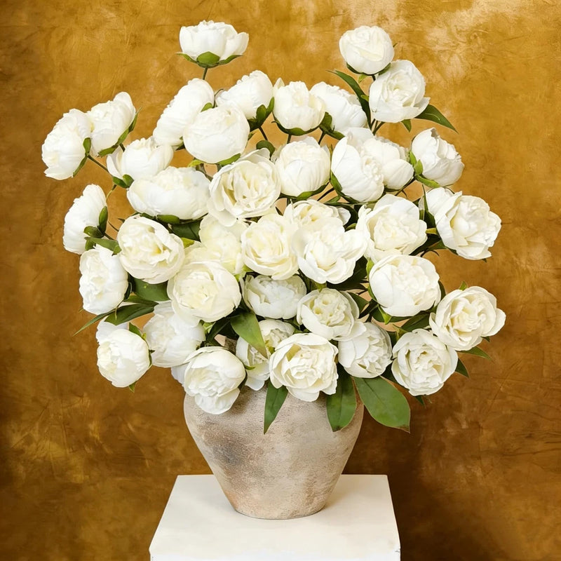 Artificial Flowers Peonies for Vase, Faux Silk Peony Stems 27", Full Bouquet ... Bouquet