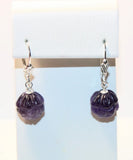 Amethyst Carved Peony Flowers Dangle Earrings Peony