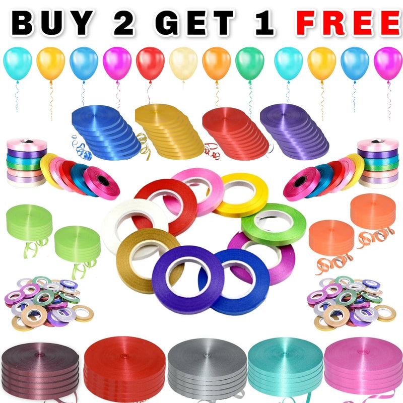 Balloon curling ribbon set with multiple color rolls and curling ribbon loops