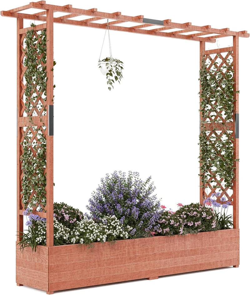 Elevated Wooden Garden Planter Box with Trellis & Canopy for Climbing Plants Garden Plants