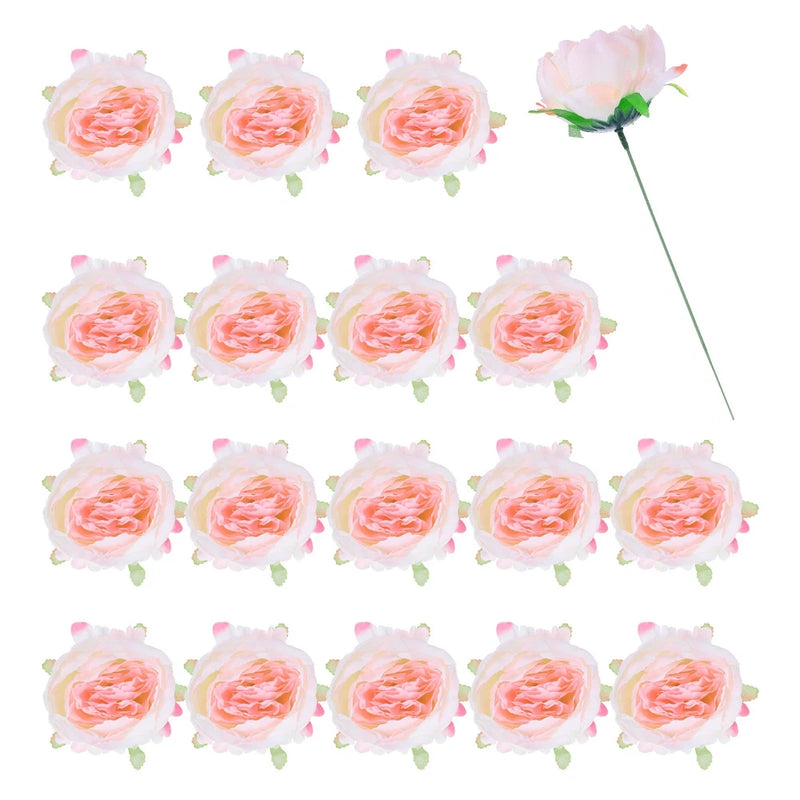 25Pcs Peonies Artificial Flowers, Fake Peony Flowers with Stems, Pink White Peony