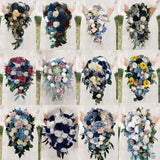 Sola Wood Bridal Cascade Bouquet Wedding Flowers Blue Pink Burgundy Yellow Gray Bouquet