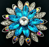 BIG Blue SUN Flower Mandala Wedding Rhinestone Vintage Style Christmas Brooch Sunflower