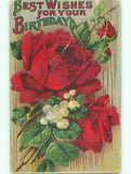 Birthday card with red roses and lily-of-the-valley flowers