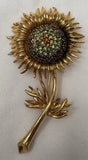 Gold Metal Sunflower Brooch Multi Color Rhinestone Center Sunflower