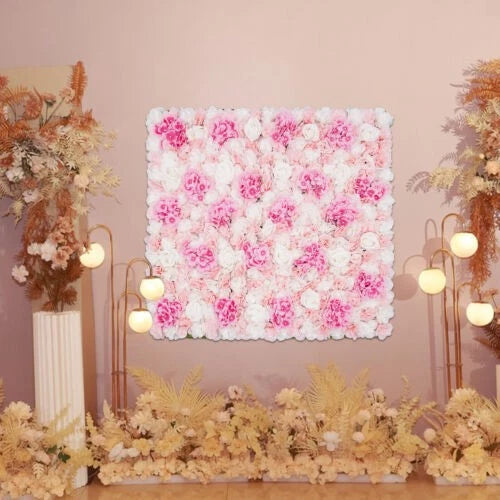 1*1m Artificial Flower Wall Panel Rose Dahlia Hydrangea Wedding Party Decor Pink Hydrangea