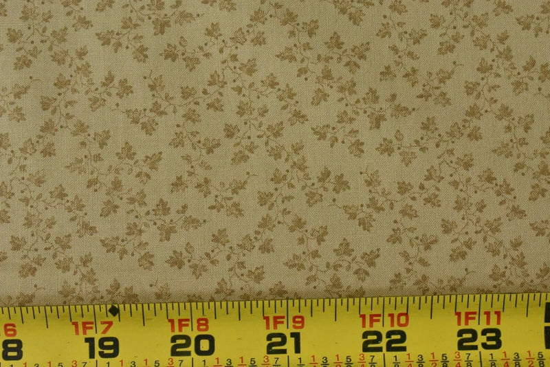 By 1/2 Yd, Vintage, Tan Calico on Tan Quilt Cotton, P4682 Flowering Plants
