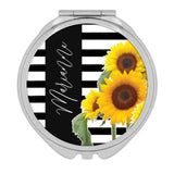 Gift Compact Mirror : Sunflower Stripes Personalized Name Flower Floral Yellow Sunflower