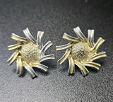 Vintage Coro Earrings Sunflower Flower Gold Tone Round Clip-On Floral Sunflower