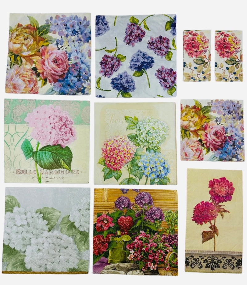 10 pcs Decoupage napkins Craft Art Pink Blue White Hydrangeas Flowers  (Set #19) Hydrangea