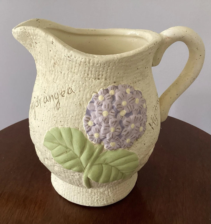 Vintage Pottery Style Hydrangea Pitcher, Hydrangea floral Pitcher, Vintage Style Hydrangea