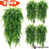 5pc Ferns Artificial Rattan Plastic Fake Hanging Plant Vine Outdoor UV Resistant Green Plant