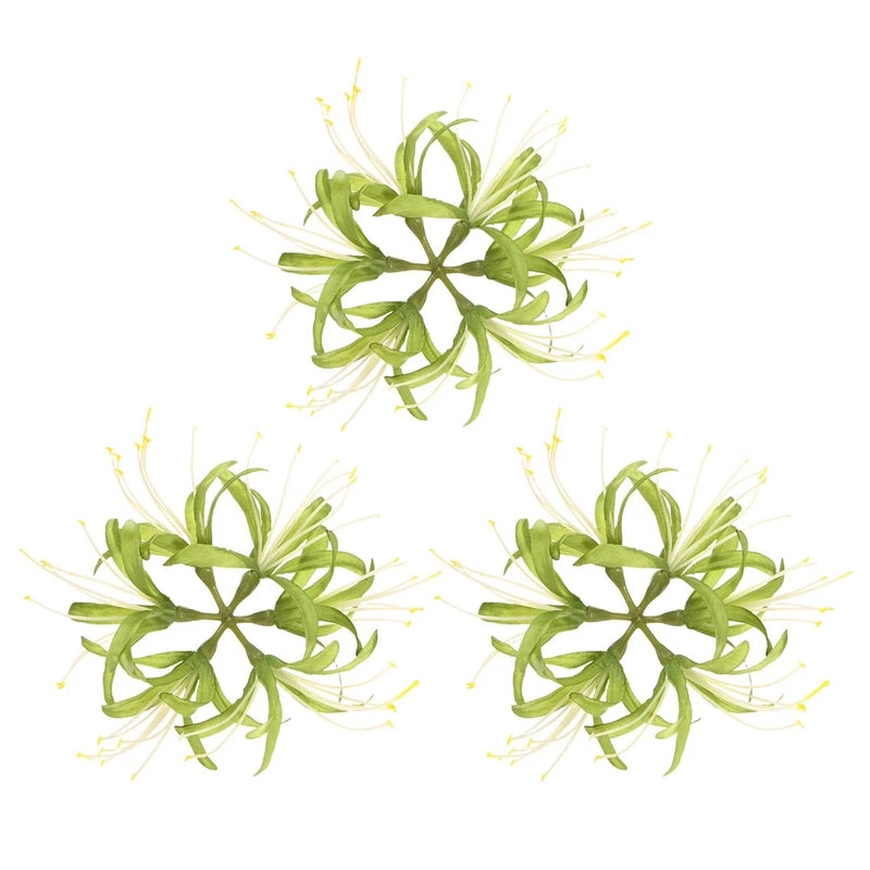 Artificial spider lily flower heads, green lily-style blooms with thin yellow-tipped stamens