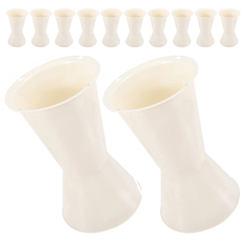 Plastic bouquet holder cups, white, curved vase shape for centerpieces