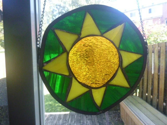 Handmade Stained Glass Sunflower Suncatcher With Hanger, 8 in. Sunflower