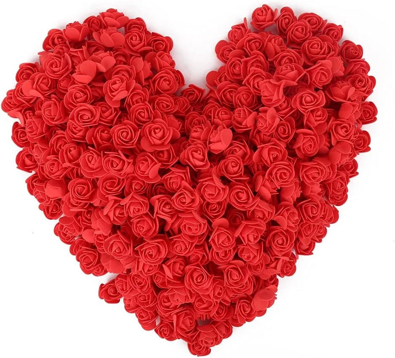 500Pcs Mini Foam Rose Heads, Red Foam Flower Bulk Fake Rose Flower Head for DIY Sunflower