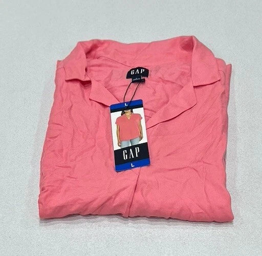 GAP Women's V-Neck Short Sleeve Blouse, Pink, Size L Roses