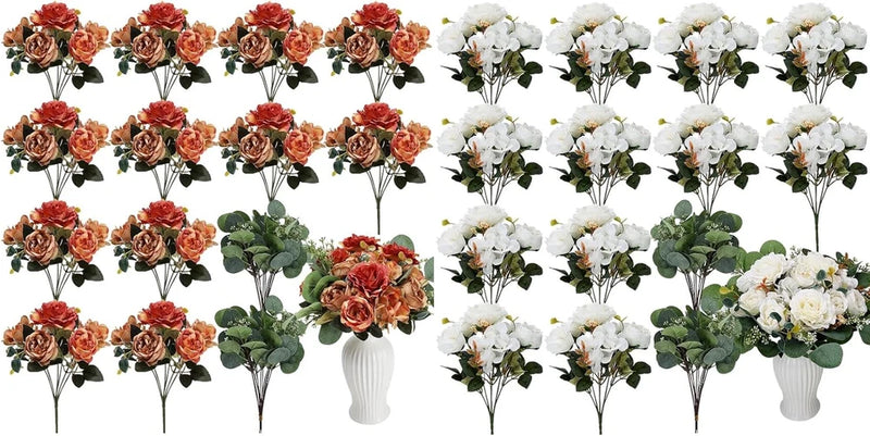 Realistic Peony & Eucalyptus Bouquet - 12 Silk Flowers for Home & Weddings Peony