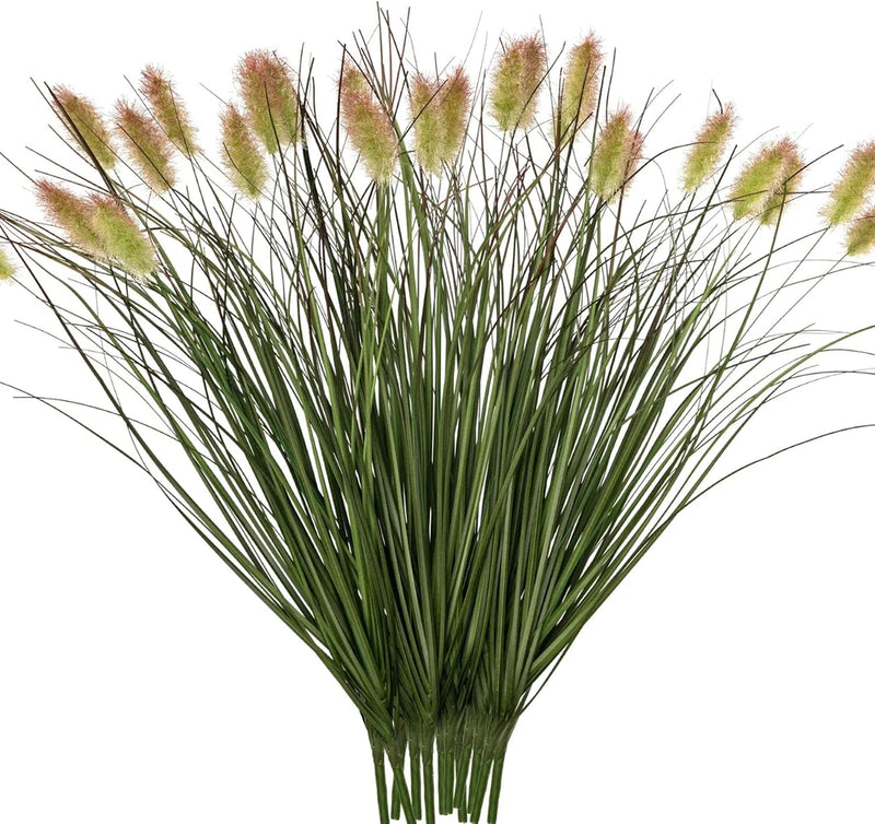 Artificial wheatgrass cattails plant, green blades with tan fuzzy tips bunch