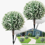 Artificial Boxwood Topiary Tree Outdoor 2 Packs, Spring Faux Shrubs with Stak... Green Plant