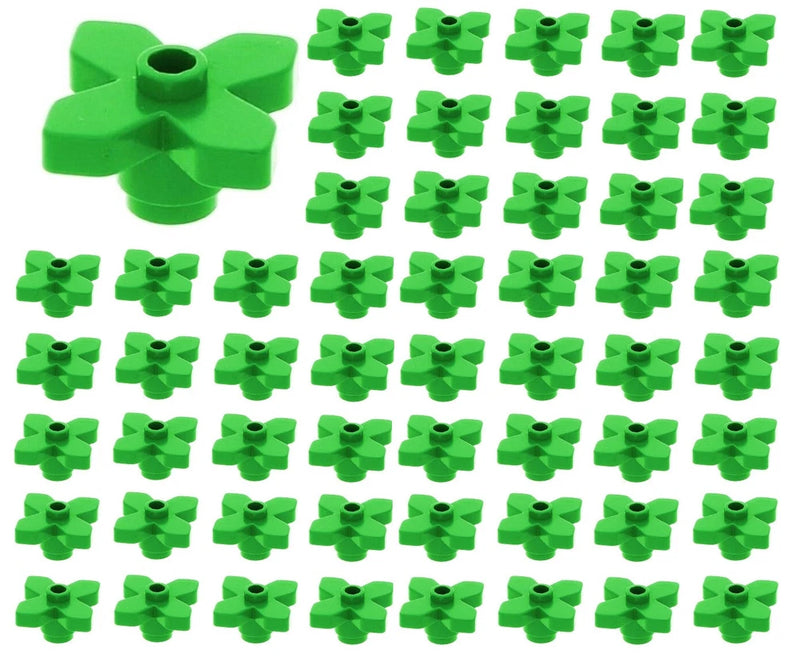 Bright green round 1x1 LEGO plant plate with three leaves