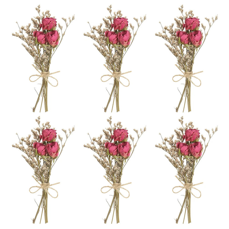 6 Pcs Mini Rose Dried Flower Bouquet Baby's Breath Boho DIY Gift Rose Red Dried Flower