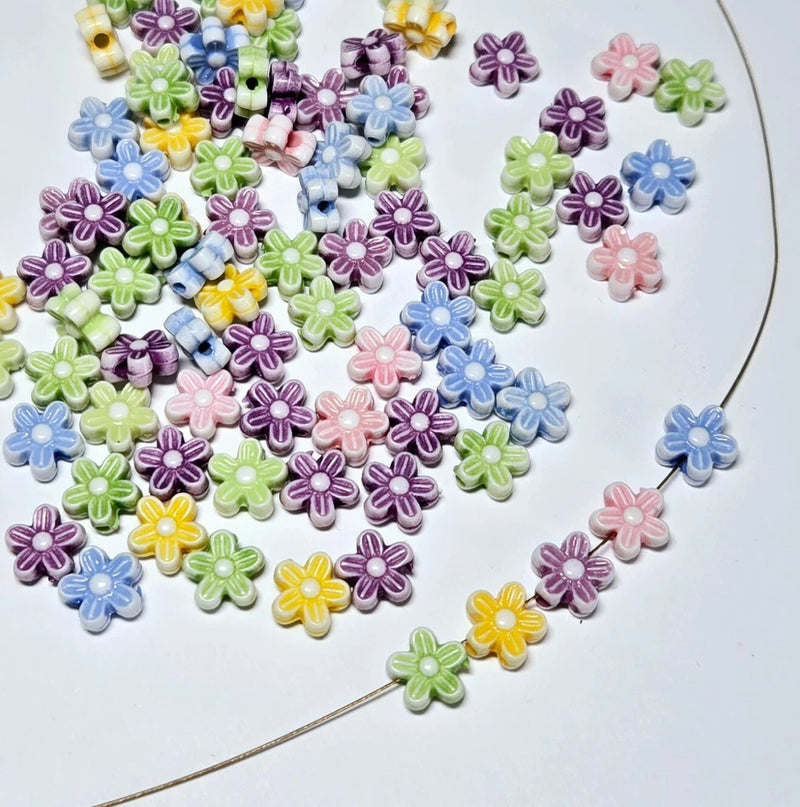 Daisy Flower Plastic Beads Mixed Color Mini Pastel 10mm 100 pcs Daisies