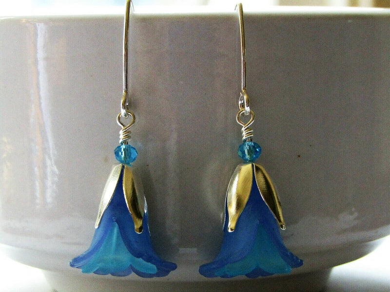 FLOWER EARRINGS Blue Tulip Cala Lily Silver Dangle Earrings Lily