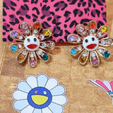 NEW! EARRINGS BETSEY JOHNSON Happy Smiling Face Multicolor Takashi DAISY Flower Daisies