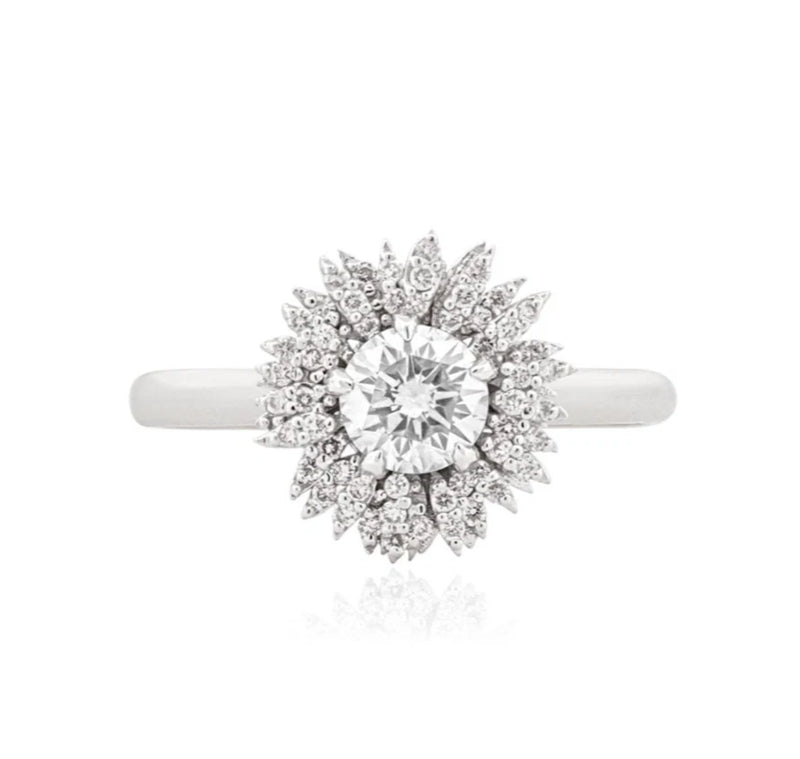 1.04CT White Cubic Zirconia Sunflower Design 935 Argentium Silver Women's Ring Sunflower