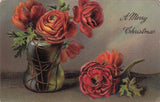 Christmas Dark Macabre Still Life Red Ranunculus Flowers Vase Vtg Postcard I31 Ranunculus