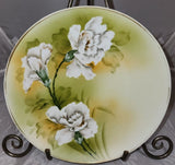 9" White Carnation Floral Handpainted Nippon Plate w/Green Crown Mark Pre 1921 Carnation
