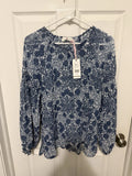 NEW Vineyard Vines Sheer Hydrangea Print Top Womans Ballon Sleeve Sz M Layering Hydrangea