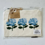 Mud Pie Hydrangea Embroidered Canvas Zipper Pouch Bag Makeup Coin Purse Hydrangea