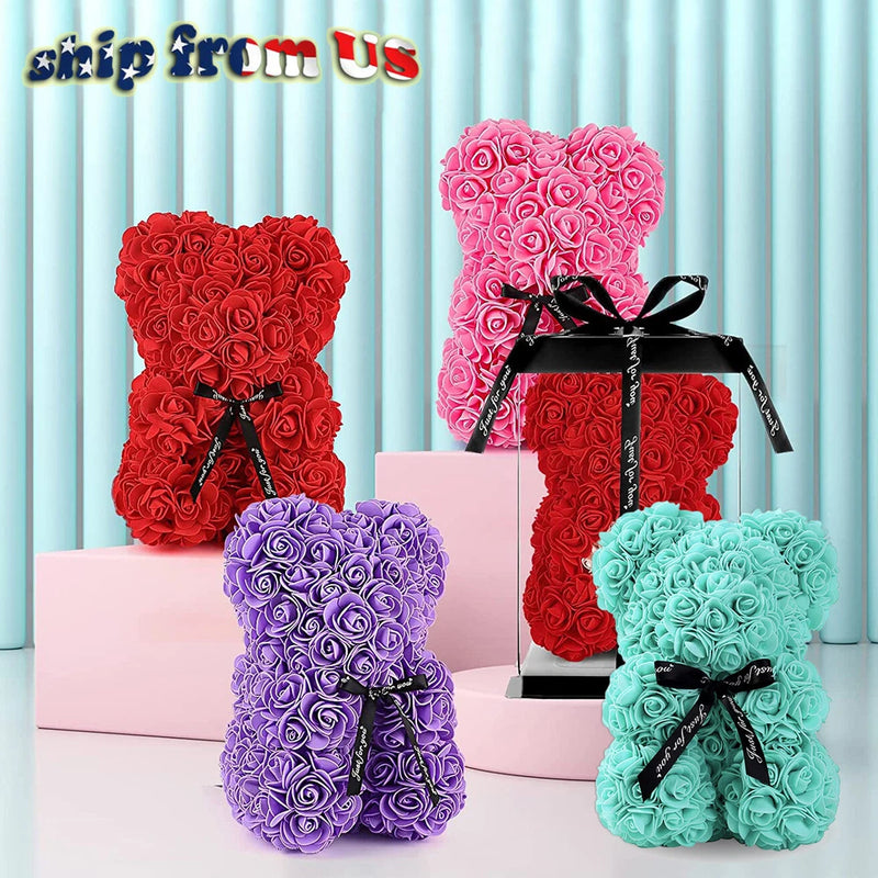 Rose foam teddy bear hearts with black bow, assorted colors