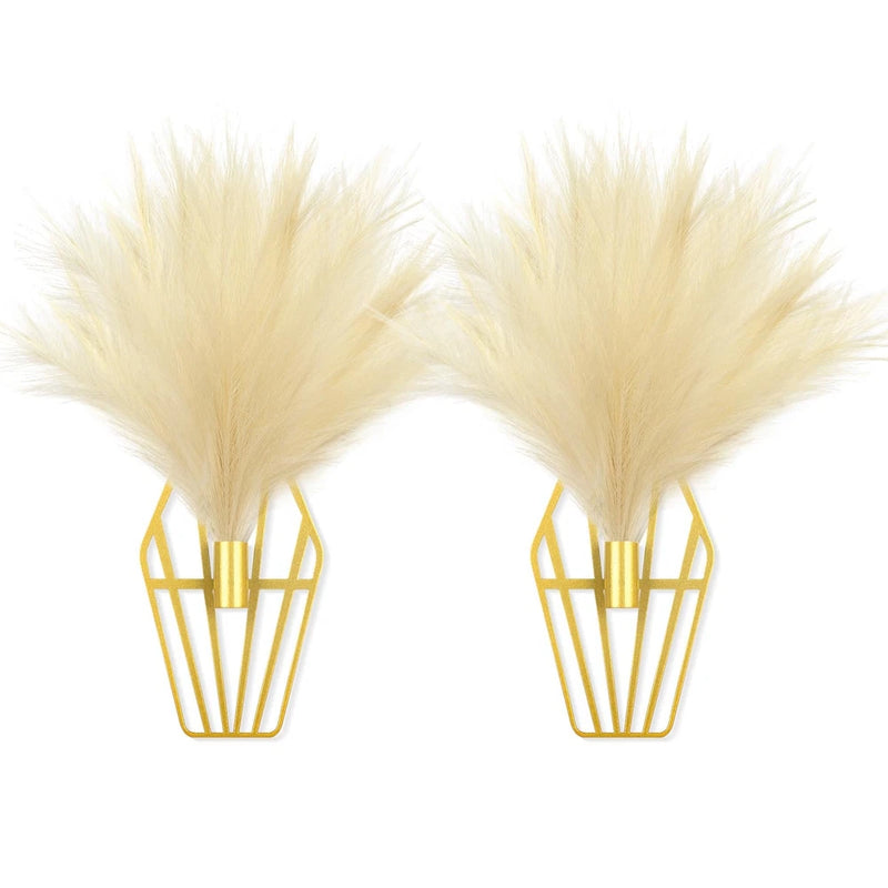 KOYILTD 2 Pieces Boho Wall Decor Gold Metal Art Artificial Pampas Pampas Grass