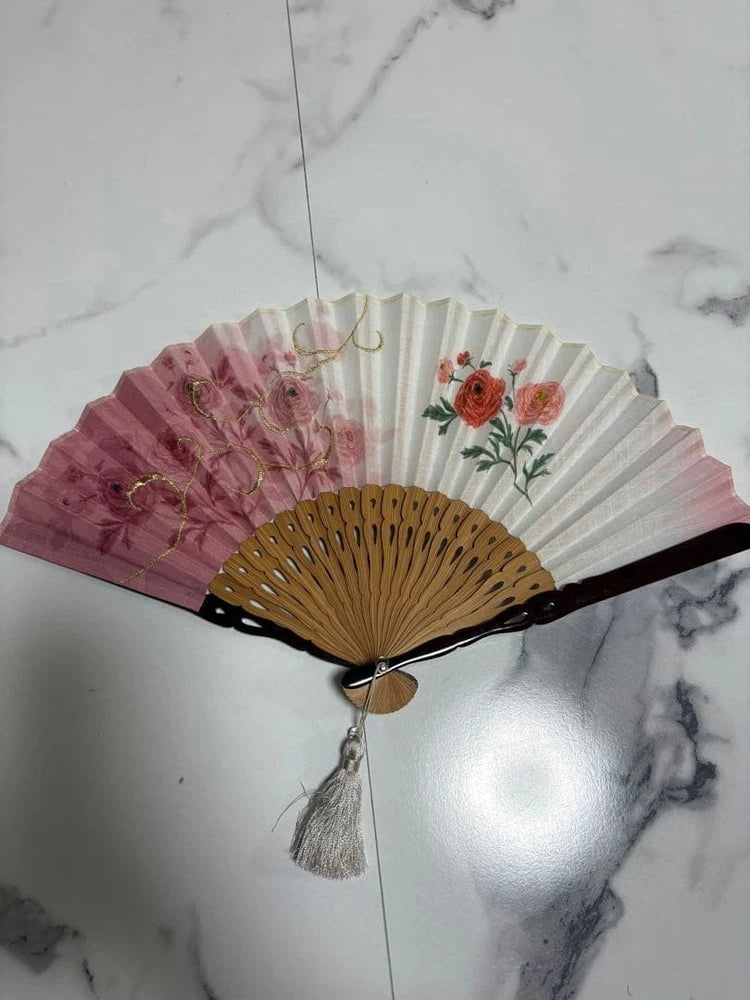 Fan Foldable Fan Pink Ranunculus Flower Used Ranunculus