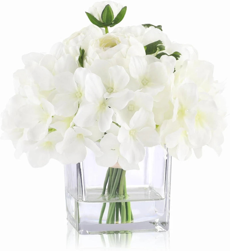 Elegant White Fake Hydrangea & Ranunculus Flowers in Vase for Home Decor Ranunculus