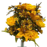 26" Golden Yellow Artificial Mixed Lily, Peony, & Gebera Bush Peony