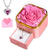Valentines Day Gifts for Her - Preserved Real Pink Rose with Heart PINK Bouquet