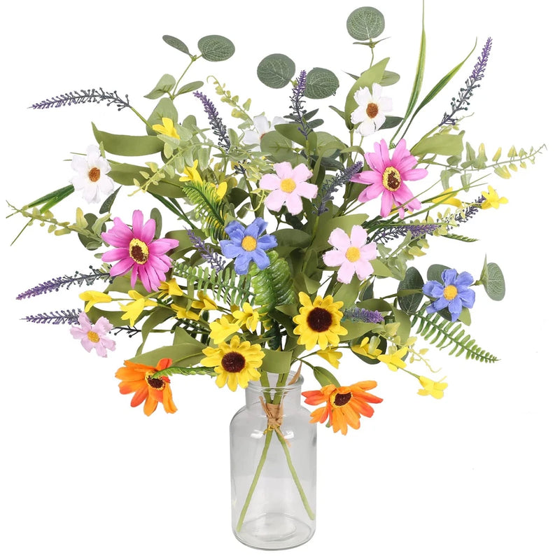 2 Bundles Artificial Daisy Flowers Fake Silk Spring Flowers Colorful Flowers ... Sunflower