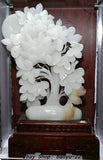 20.4''Chinese White Jade Carving Fengshui Peony Flower Statue Sculpture Peony
