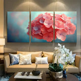 3pcs Elegant Pink Hydrangea Flower Metal Print Ready to Hang Art Hydrangea