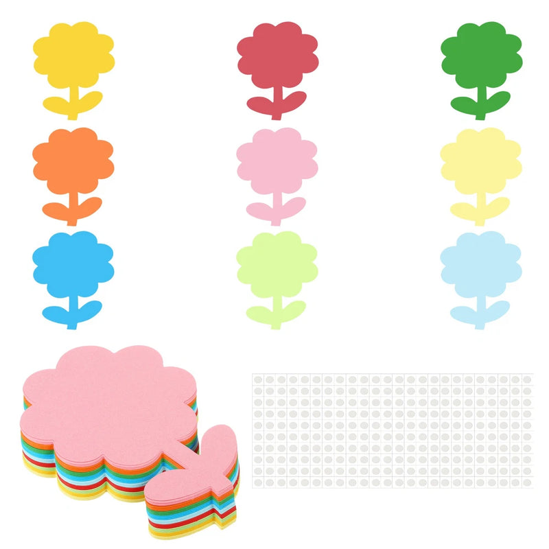 Colorful paper flower cutouts set with multiple layered flower shapes and grid sheet