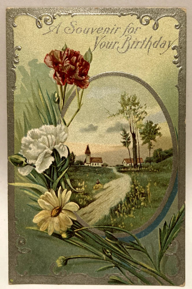 1910 A Souvenir For Your Birthday, Carnations, Daisy, Flowers, Vintage Postcard Carnation