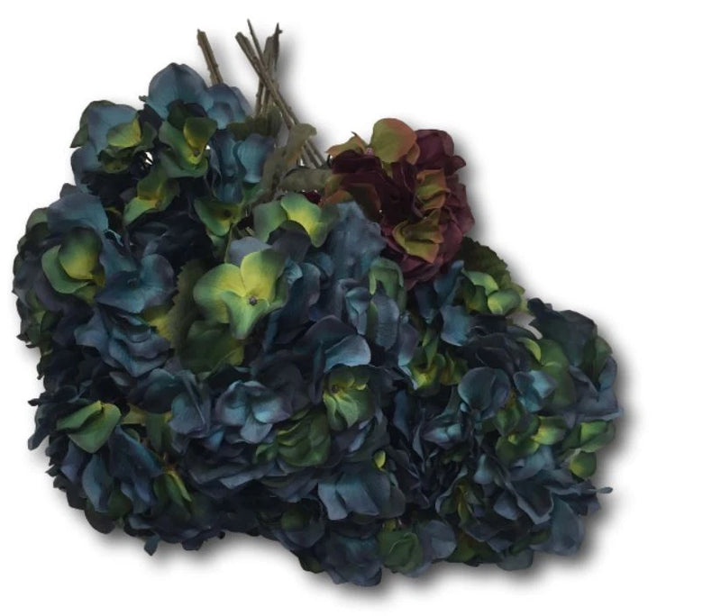 Artificial Hydrangea Flower Stems Floral Dark Blue Purple Green 30" Set 10 Hydrangea